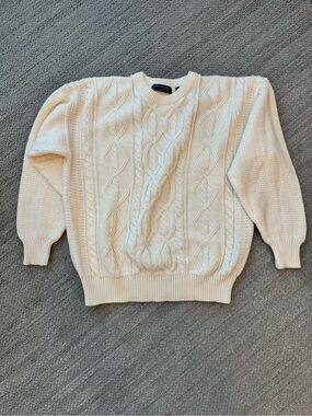 Chunky Cozy Cable Knit Crewneck Oversized Sweater Cream